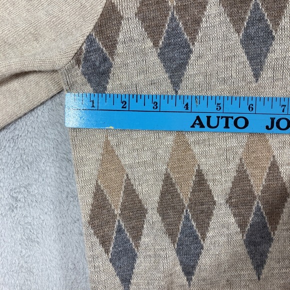 Vintage Argyle Sweater Men Large Brown Robert Bruce V Neck Preppy LS USA Made - Picture 9 of 13